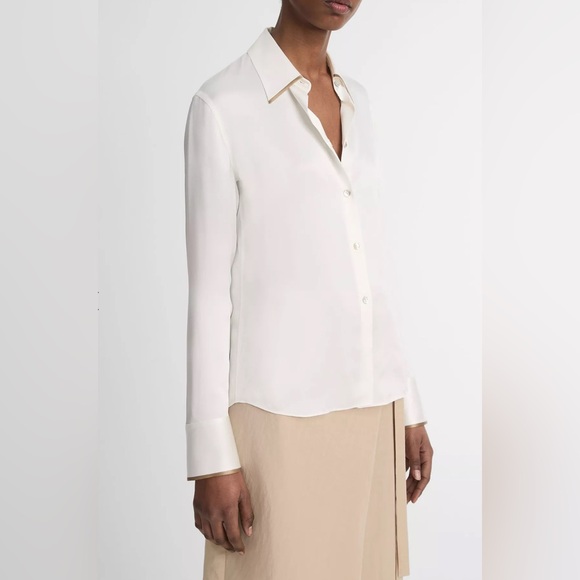 NEW Vince 100% Silk Cream Off White Button Down Long Sleeve Shirt Size Small - Picture 1 of 15